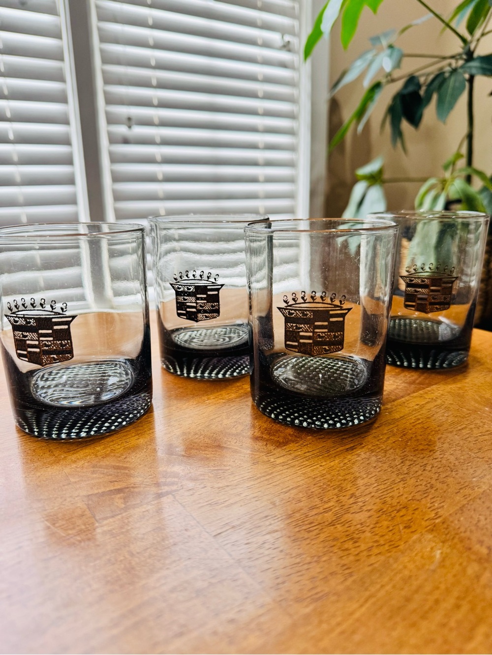 Vintage Cadillac Crested Smoky Grey Whiskey Glass Set of 4